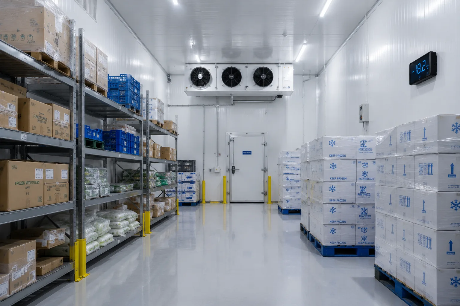 Industrial cold room with temperature monitoring